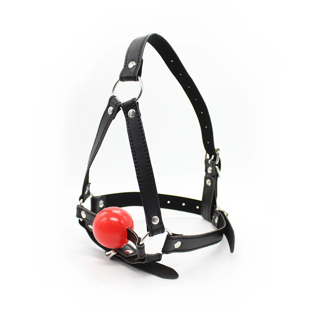 Arnés de Cuero con Mordaza de Bola Roja – Juguete BDSM para Parejas y Juegos de Dominación