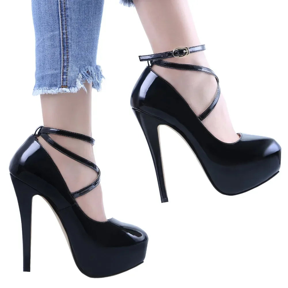 Damen sexy Stiletto-Plattformabsätze - Slingback-Pumps mit runder Spitze und superhohem Absatz