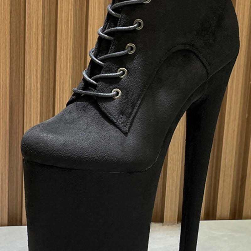 Sexy Stiefeletten für Damen – Super hohe Stilettoabsätze 26 cm, Plateau, runde Spitze und Schnürung