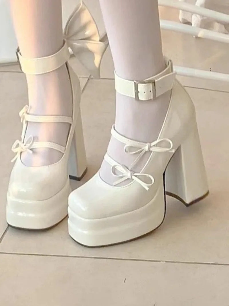 Retro Mary Jane Schuhe für Damen - Dicke Sohle, wasserdichte Plateausohle, große elegante Schleife