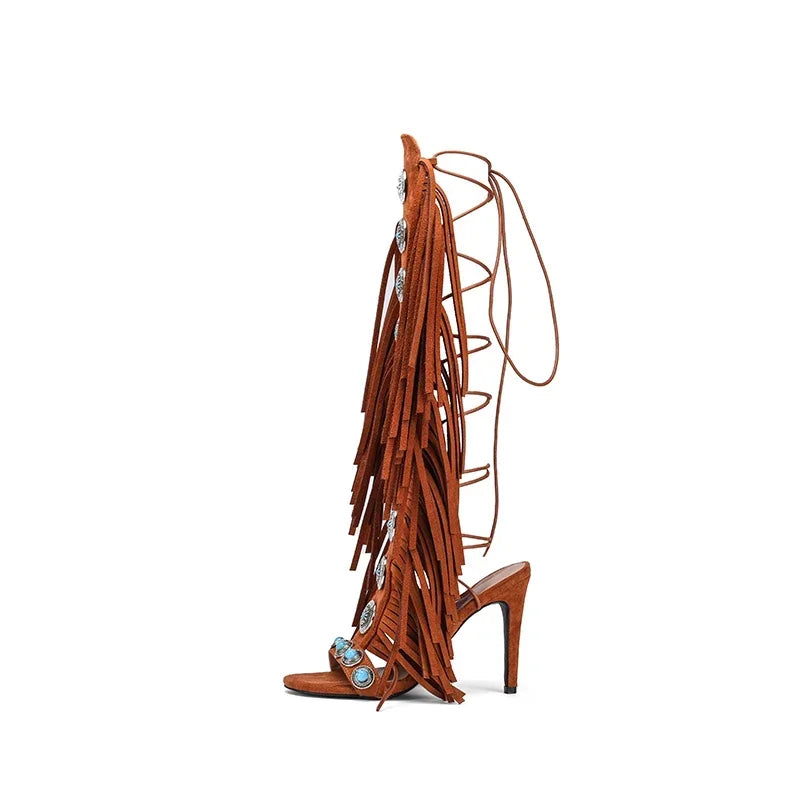 Sexy High Heels Sandalen mit kniehoher Schnürung - Peeptoe Stiletto High Heels für Damen Sommer 2026