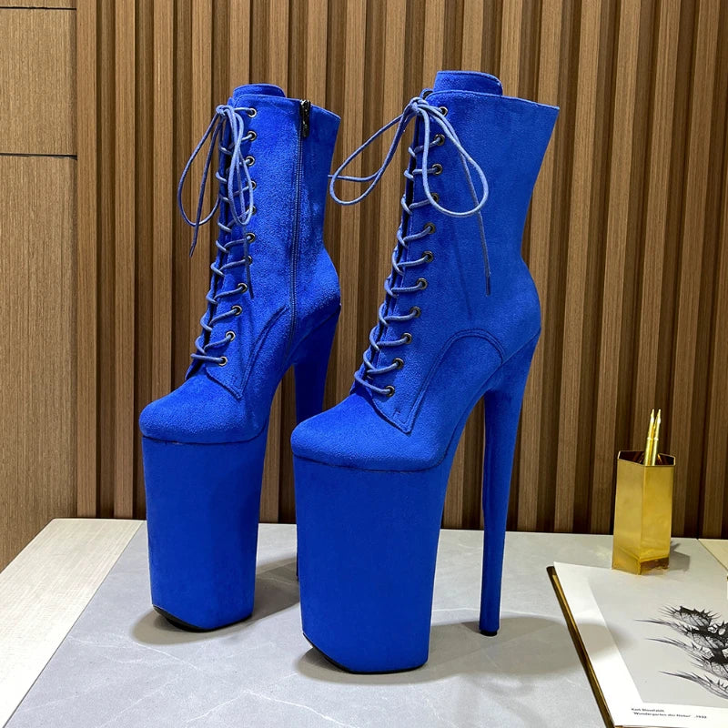 Sexy Stiefeletten für Damen – Super hohe Stilettoabsätze 26 cm, Plateau, runde Spitze und Schnürung