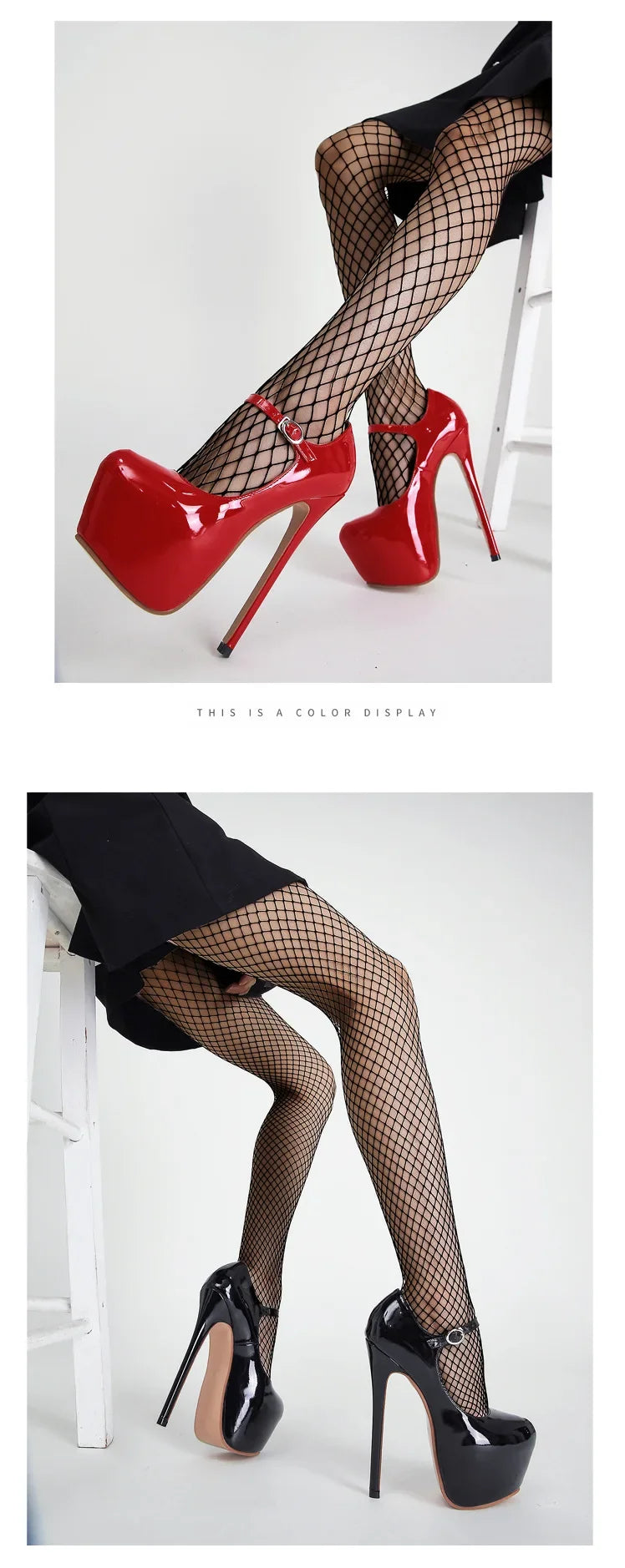 Superhohe High Heels 17 cm für Damen - Plateau-Pumps aus schwarzem und rotem Lackleder, Frühling Herbst