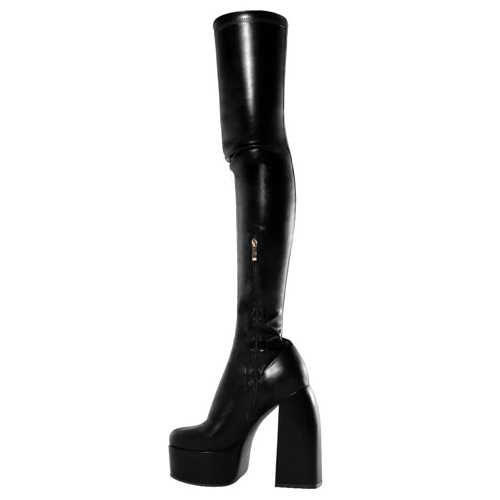 Sexy Overknee-Stiefel für Damen – klobige Blockabsätze, runde Spitze und Reißverschluss