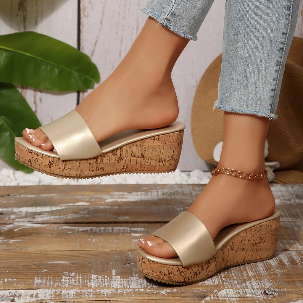 Damen-Keilsandalen für den Sommer - Plateau, offene Spitze, modische High Heels