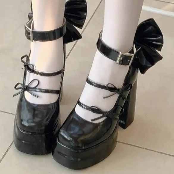 Retro Mary Jane Schuhe für Damen - Dicke Sohle, wasserdichte Plateausohle, große elegante Schleife
