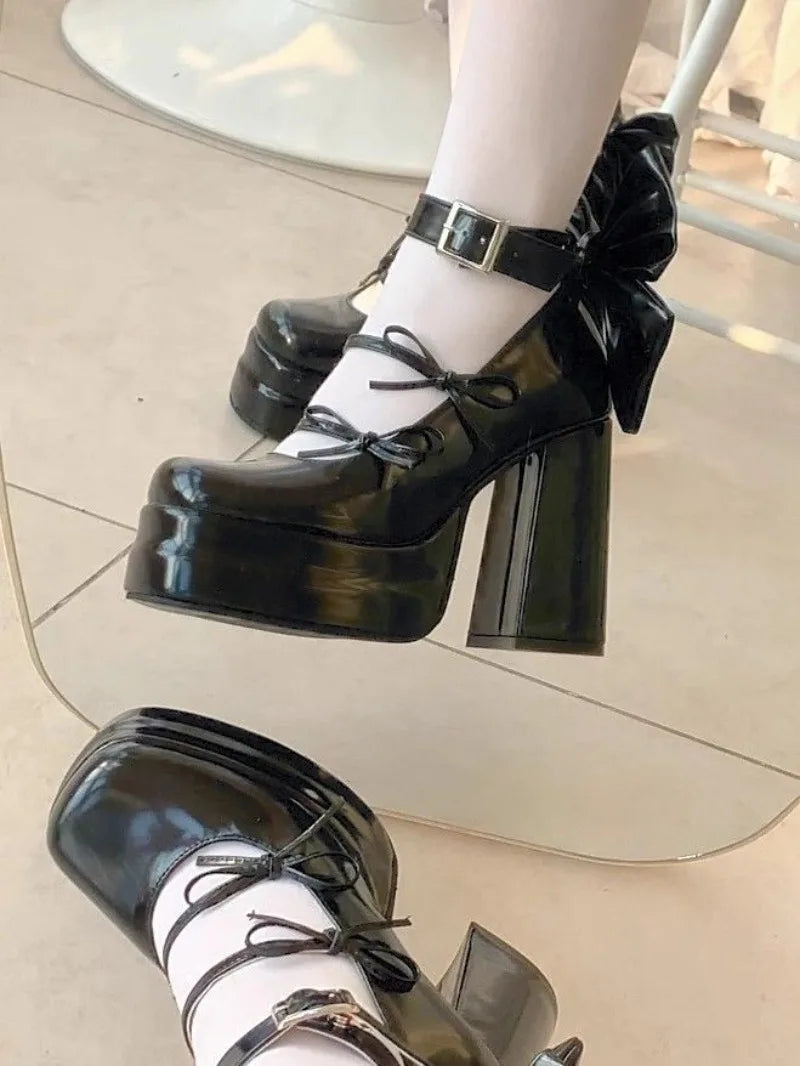 Retro Mary Jane Schuhe für Damen - Dicke Sohle, wasserdichte Plateausohle, große elegante Schleife