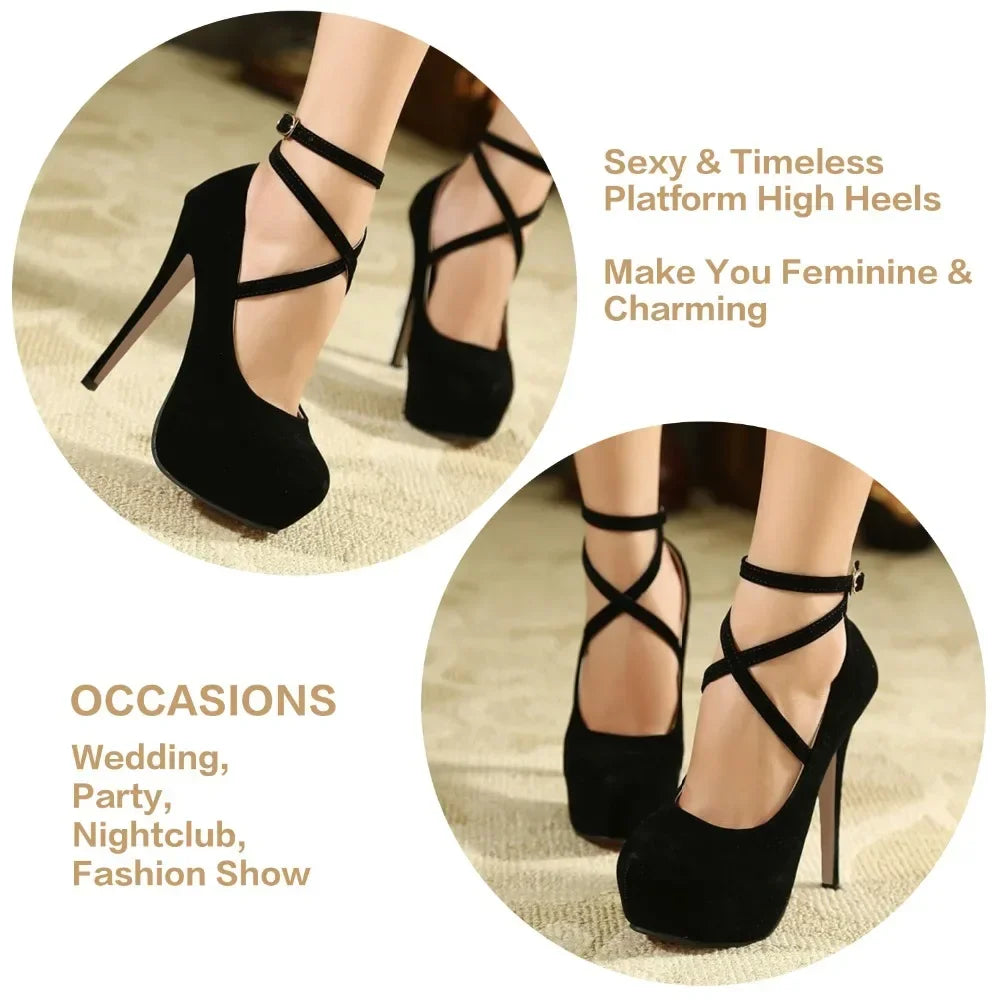 Damen sexy Stiletto-Plattformabsätze - Slingback-Pumps mit runder Spitze und superhohem Absatz